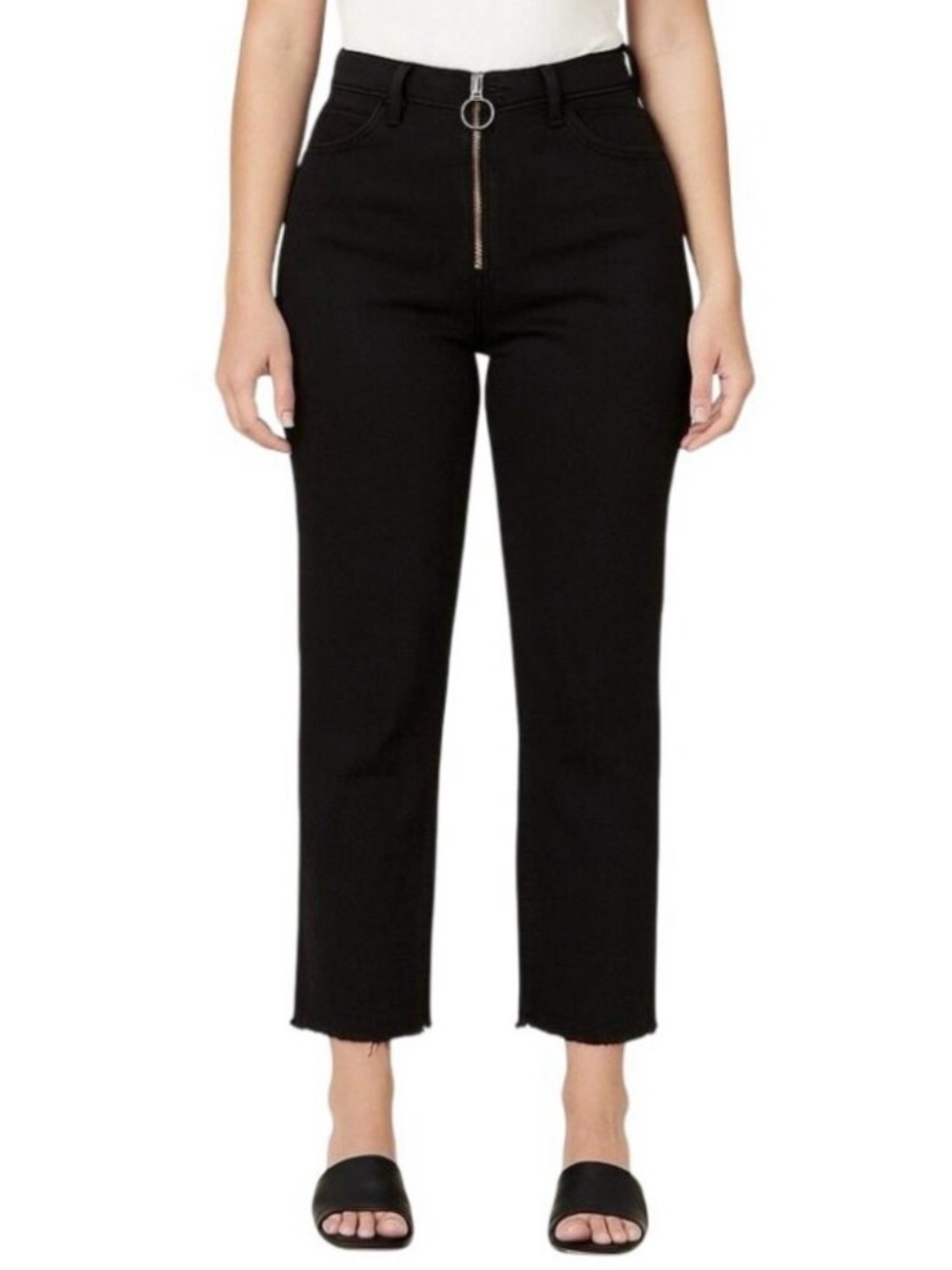 Amuse Society Skyline Jeans 30 Black High Rise Straight Crop Exposed Zipper NEW